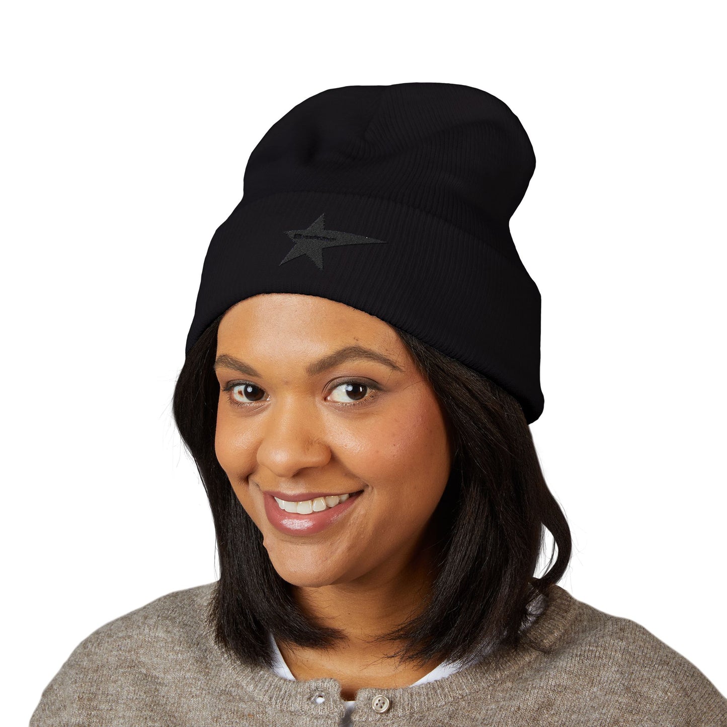 Classic Cuffed Beanie with Star Embroidery - Trendy Headwear for Streetwear Lovers