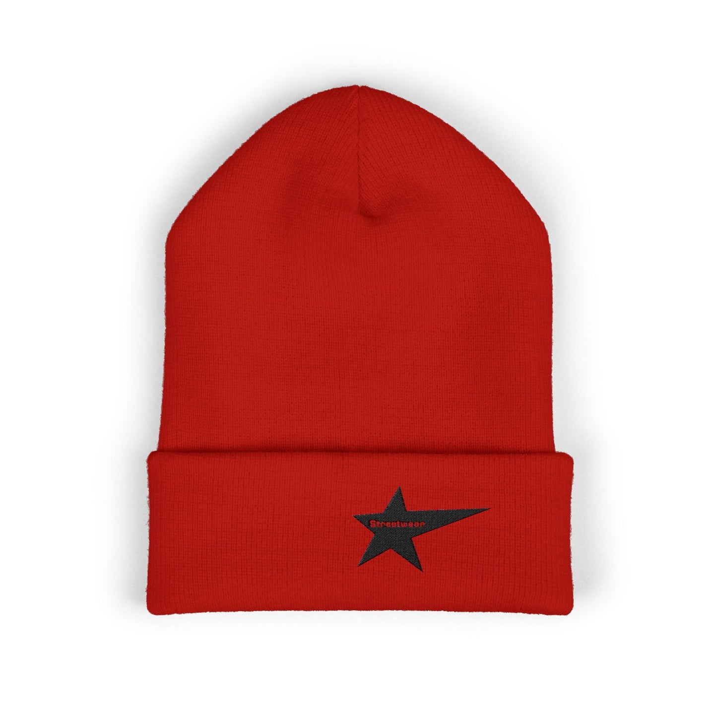 Classic Cuffed Beanie with Star Embroidery - Trendy Headwear for Streetwear Lovers