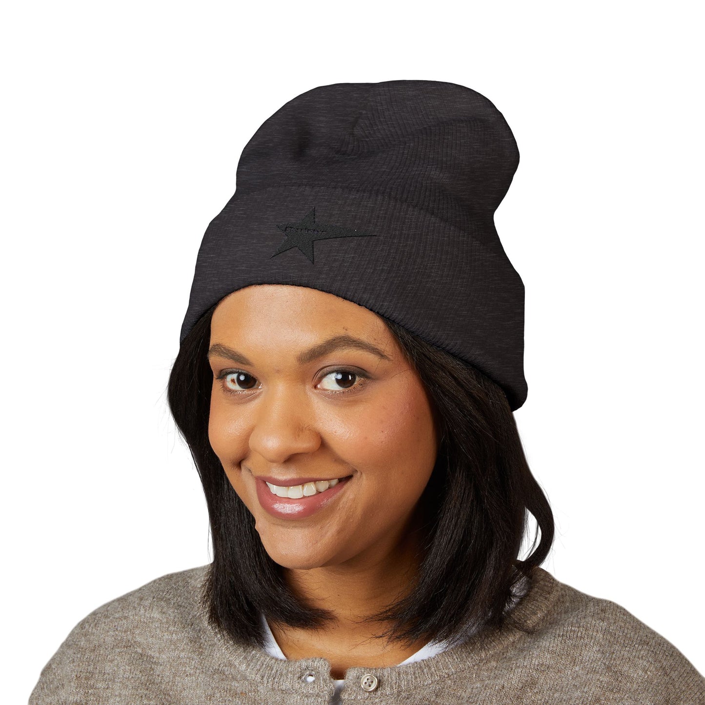 Classic Cuffed Beanie with Star Embroidery - Trendy Headwear for Streetwear Lovers