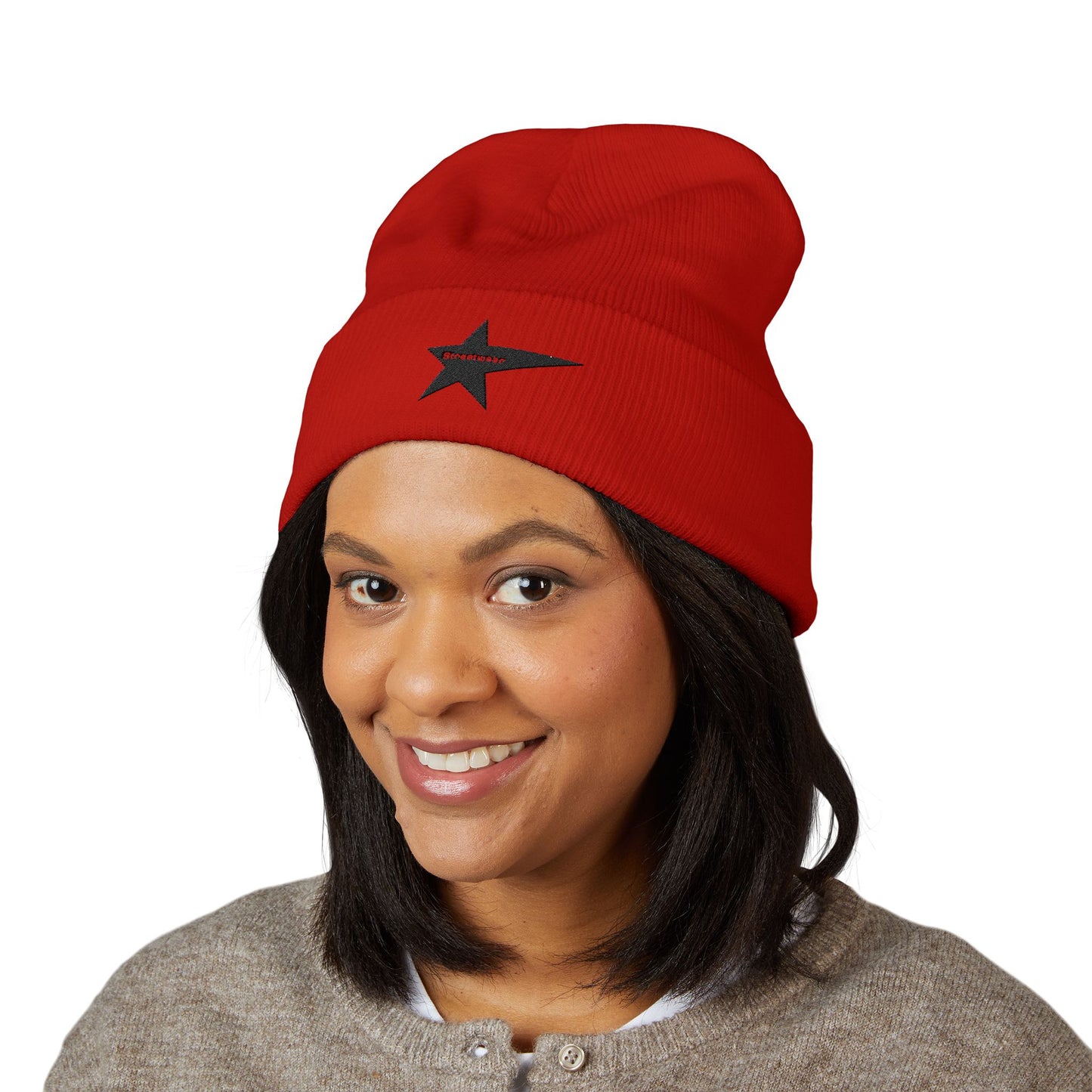 Classic Cuffed Beanie with Star Embroidery - Trendy Headwear for Streetwear Lovers
